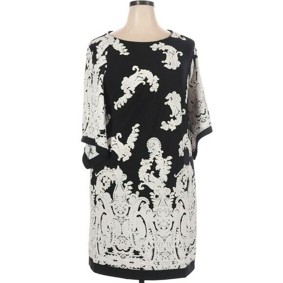 Studio One 1 Dress Plus Size 1x Kimono Sleeve Black White Pullover Stretch - Picture 1 of 4